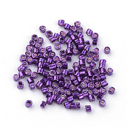 Violet Bleu Perles de bugle de verre plaqué, bleu violet, 1~2x1.5~2mm, trou: 0.5 mm, sur 100 g / sac