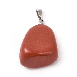 Jaspe Rouge Pendentifs naturels de jaspe rouge, avec les accessoires en laiton de tonalité de platine, nuggets, 23~30x13~22x12~20mm, Trou: 5x3mm