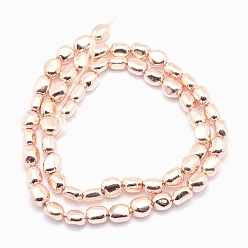 Rose Gold Plated Electroplate Non-magnetic Synthetic Hematite Beads Strands, Grade AA, Long-Lasting Plated, Nuggets, Rose Gold Plated, 7x4~6.5mm, Hole: 1mm, about 57pcs/strand, 15.7 inch(40cm)