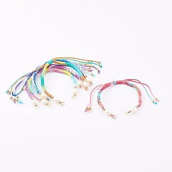 Mixed Color Segment Dyed Polyester Thread Braided Bead Bracelet Making, with Natural Cultured Freshwater Pearl Beads and Jump Rings, Mixed Color, 6-1/4~11-3/8 inch(15.8~29cm)