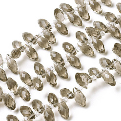 Dark Gray Crystal Glass Beads Strands, Top Drilled Beads, Faceted, Teardrop, Dark Gray, 13x6mm, Hole: 1mm, about 100pcs/strand, 16.5 inch