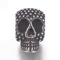 Antique Silver 304 Stainless Steel Beads, Skull, Antique Silver, 15.5x10.5x11mm, Hole: 6mm