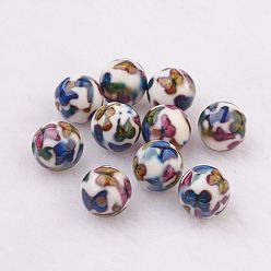 Colorful Spray Painted Resin Beads, with Butterfly Pattern, Round, Colorful, 10mm, Hole: 2mm