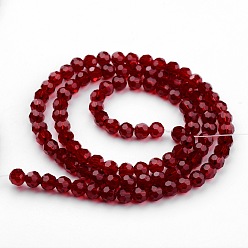 Rouge Foncé Perles en verre transparentes , imitation de cristal autrichien, à facettes (32 facettes), ronde, DarkRed, 8mm, Trou: 1mm, Environ 70~72 pcs/chapelet, 20~21 pouce