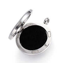Black Feng Shui 304 Stainless Steel Diffuser Locket Pendants, with Perfume Pad and Magnetic Clasps, Flat Round with Yin and Yang, Black, 36.5~37x30x6.5~7mm, Hole: 5mm
