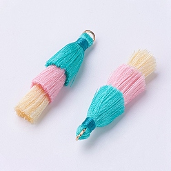 Colorful Nylon Tassel Decorations, with Iron Findings, Pendant Decoration, Golden, Colorful, 43x8mm, Hole: 3x4mm