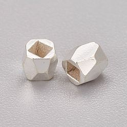 Silver Brass Spacer Beads, Faceted, Column, Silver Color Plated, 3x3mm, Hole: 1.5mm