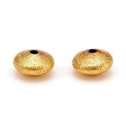 Golden Brass Spacer Beads, Textured, Flat Round, Golden, 9.5x5.5mm, Hole: 1.8mm