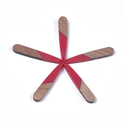 Rouge Pendentifs en bois de résine et de noyer, larme, rouge, 44x7.5x3mm, Trou: 1.2mm