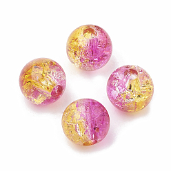 Gold Acrylic Beads, Transparent Crackle Style, Two Tone Style, Round, Gold, 8mm, Hole: 2mm, about 1840pcs/500g