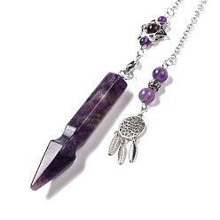 Amethyst Natural Amethyst Pointed Dowsing Pendulums, with Eco-Friendly Brass Findings, Platinum, Cadmium Free & Lead Free, Bullet, 31.35cm