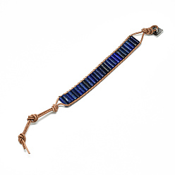 Lapis Lazuli En cuir de vachette cordon bracelets, avec colonne de perles de lapis-lazuli naturel et apprêts en alliage, 9~11 pouce (23~28 cm)