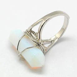 Opalite Personalized Unisex Opalite Bullet Rings, with Platinum Plated Brass Findings, 17mm