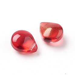 Red Transparent Glass Beads, with Glitter Powder, Dyed & Heated, Teardrop, Red, 12x9x6mm, Hole: 1mm