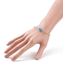 Bleu Ciel Foncé Rond au chalumeau avec bracelet manchette perlé mauvais œil, bracelet torque en cuivre plaqué or pour femme, bleu profond du ciel, diamètre intérieur: 2-1/4 pouce (5.6 cm)