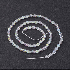 White Electroplate Glass Beads Strands, AB Color Plated, Faceted Oval, White, 6x4mm, Hole: 1mm, about 67~68pcs/strand