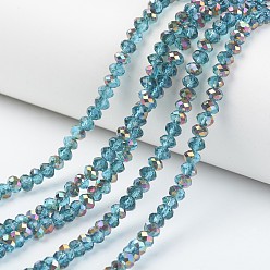 Turquoise Foncé Plaquent verre transparent perles brins, la moitié rose doré, facette, rondelle, turquoise foncé, 6x5mm, Trou: 1mm, Environ 85~88 pcs/chapelet, 16.1~16.5 pouce (41~42 cm)