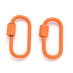 Orange Spray Painted Brass Screw Carabiner Lock Clasps, for Necklaces Making, Oval, Orange, 26x13x2mm