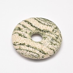 Sea Green Natural Lava Rock Donut/Pi Disc Big Pendants, Dyed, Sea Green, Donut Width: 19.8mm, 50x11.5mm, Hole: 10.5mm