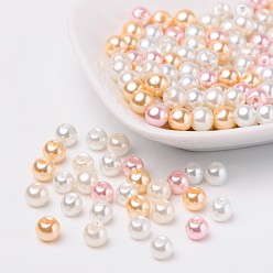 Mixed Color Barely Pink Mix Pearlized Glass Pearl Beads, Mixed Color, 6mm, Hole: 1mm, about 200pcs/bag