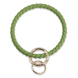 Olive Drab Silicone Bangle Keychian, with Alloy Spring Gate Ring, Golden, Olive Drab, 14x8.7cm
