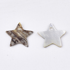 Bronze Charmes de coquille akoya naturels, pendentifs en nacre, étoiles, tan, 12x12.5x1mm, Trou: 1.2mm