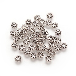 Antique Silver Tibetan Style Alloy Daisy Spacer Beads, Flower, Cadmium Free & Nickel Free & Lead Free, Antique Silver, 4.5x1.5mm, Hole: 1mm, about 6876~6962pcs/1000g