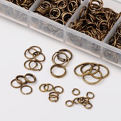 Antique Bronze Iron Jump Rings, Open Jump Rings and Assistant Tool Brass Rings, Antique Bronze, Jump Rings: 18~21 Gauge, 4~10x0.7~1mm, Brass Rings: 17mm, about 1500pcs/box, 85g/box