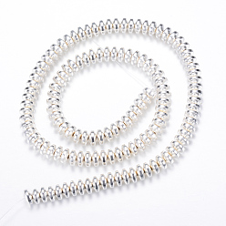 Plaqué Argent Galvanoplastie non-magnétiques brins de perles d'hématite synthétique, rondelle, Plaqué Argent, 6x3mm, Trou: 1mm, Environ 125~133 pcs/chapelet, 15.7 pouce
