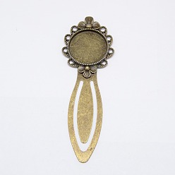 Antique Bronze Tibetan Style Bookmark Cabochon Settings, Cadmium Free & Nickel Free & Lead Free, Antique Bronze, Tray: 20mm, 83x28x4mm