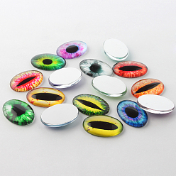 Mixed Color Dragon Eye Theme Ornaments Glass Oval Flatback Cabochons, Mixed Color, 25x18x6mm