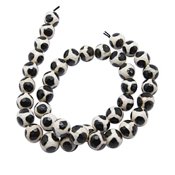Tibetan Agate Tibetan Style Turtle Back Pattern dZi Beads, Natural Agate, Giraffe Skin Agate, Dyed, Faceted Round, 10mm, Hole: 1mm, about 38pcs/strand, 15 inch