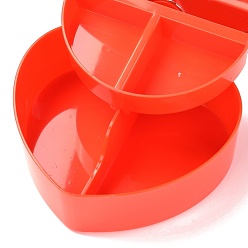 Rouge Boîtes à bijoux en plastique coeur, double couche avec couvercle et miroir, rouge, 12.2x13.3x5.55 cm, 4 compartiments / boîte