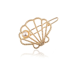 Golden Shell Alloy Hollow Geometric Hair Pin, Ponytail Holder Statement, with ABS Plastic Imitation Pearl, Hair Accessories for Women Girls, Golden, 32x27mm