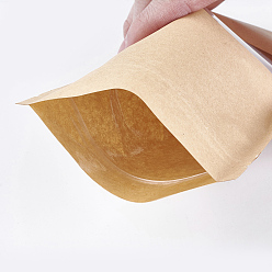 Bois Solide Sac kraft en papier à fermeture à glissière, petite pochette en papier kraft, sacs refermables, avec fenêtre, burlywood, 30x20 cm, épaisseur unilatérale : 5.5 mil(0.14mm)