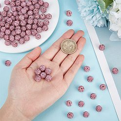 Rose Clair Perles de boule pave disco , Perles de strass d'argile polymère , ronde, rose clair, pp 13 (1.9~2 mm), 6 rangées de strass, 10 mm, Trou: 1.5mm