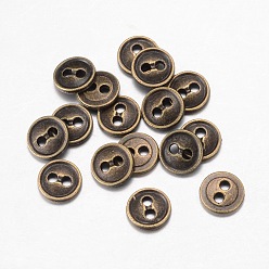 Antique Bronze Alloy Buttons, 2-Hole, Flat Round, Antique Bronze, 11.5x2mm, Hole: 1.5mm
