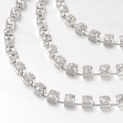 Crystal Brass Rhinestone Three-Tiered Anklets, with Zinc Alloy Lobster Claw Clasps and Iron Chains, Platinum, Crystal, 225x4mm