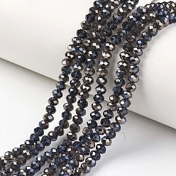 Bleu De Prusse Plaquent verre transparent perles brins, demi-plaqué noir, facette, rondelle, null, 4x3mm, Trou: 0.4mm, Environ 123~127 pcs/chapelet, 16.5~16.9 pouce (42~43 cm)