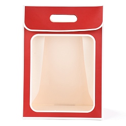 Красный Прямоугольные бумажные пакеты, перевернуть бумажный пакет, с ручкой и пластиковым окном, красные, 35x25x15 см