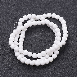 White Natural Mashan Jade Round Beads Strands, Dyed & Heated, White, 4mm, Hole: 1mm, about 98pcs/strand, 15.7 inch