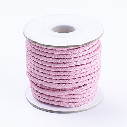 Pearl Pink Round Braided Cowhide Cords, Pearl Pink, 3mm, about 10.93 yards(10m)/roll