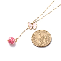 Pink Alloy Enamel Charm & Resin Beads Lariat Necklace, Valentine Theme 304 Stainless Steel Jewelry for Women, Pink, 15.98~16.02 inch(40.6~40.7cm)