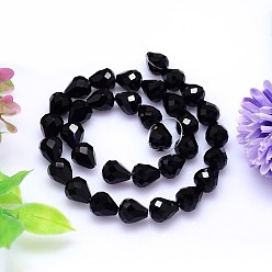 Black Faceted Teardrop Imitation Austrian Crystal Bead Strands, Grade AAA, Black, 8x6mm, Hole: 0.7~0.9mm, about 50pcs/strand, 15.7 inch