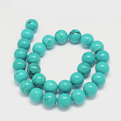 Medium Turquoise Natural Magnesite Round Bead Strands, Dyed & Heated, Medium Turquoise, 14mm, Hole: 2mm, about 28pcs/strand, 15.55 inch