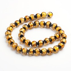 Goldenrod Glow in the Dark Luminous Style Handmade Silver Foil Glass Round Beads, Goldenrod, 8mm, Hole: 1mm
