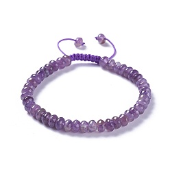 Améthyste Nylon réglable bracelets cordon tressé de perles, avec des perles naturelles améthyste, 2-1/4 pouces ~ 2-7/8 pouces (5.8~7.2 cm)