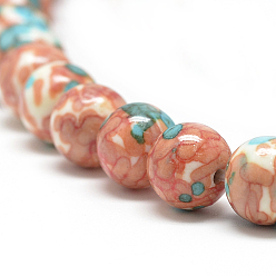 Tomato Synthetic Ocean White Jade Beads Strands, Dyed, Round, Tomato, 6~7mm, Hole: 1mm, about 65pcs/strand, 16.3 inch