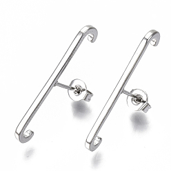 Real Platinum Plated Brass Stud Earrings, Minimalist Suspender Earring, with Ear Nuts, Nickel Free, Bar, Real Platinum Plated, 27x1.5mm, Pin: 0.7mm