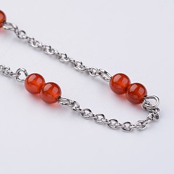 Mixed Stone 304 Stainless Steel Chain Anklets, with Mixed Stone Beads, 9-1/4 inch(235mm)